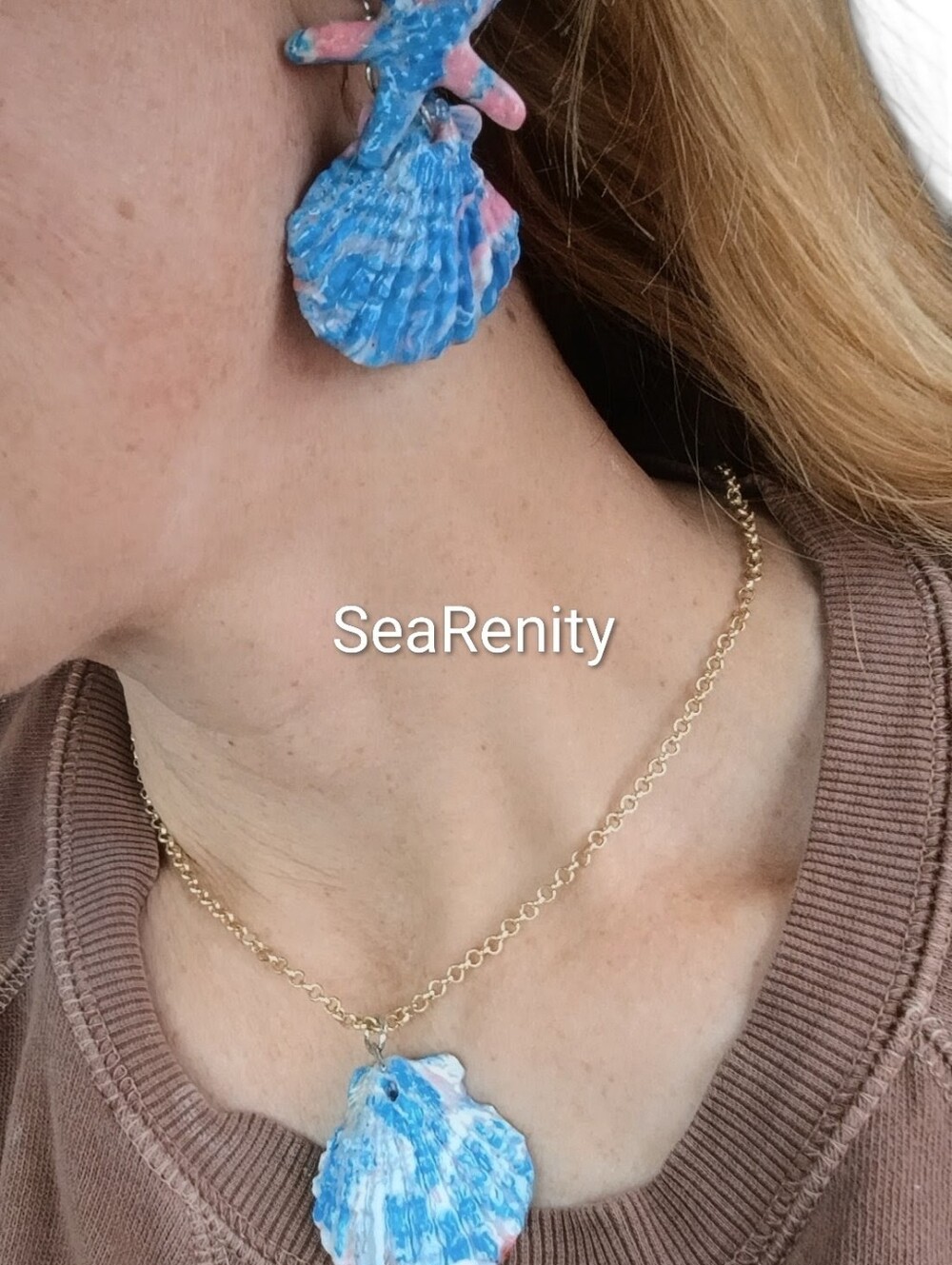 Coastal Vibes Blue / Pink Shell & Starfish Statement Earrings And Necklace Set
